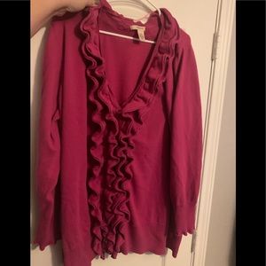 DKNY 26/28W Women’s Plus Ruffle Cardigan